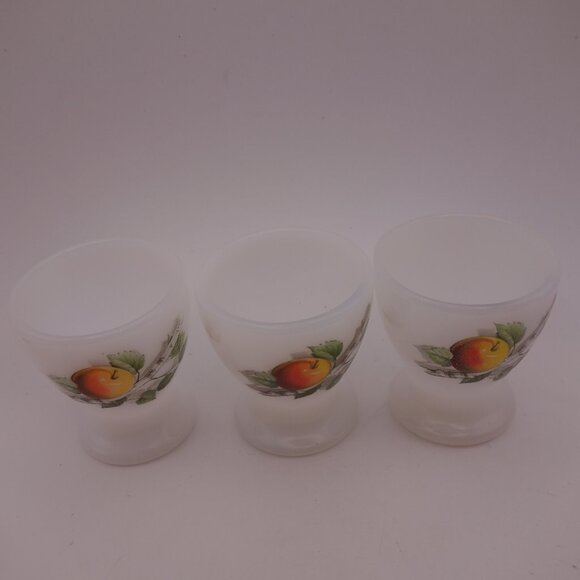 Set of Three(3)Arcopal Milk Glass Egg Cup feat "Fruits de France" (Apple)Pattern - Picture 13 of 16